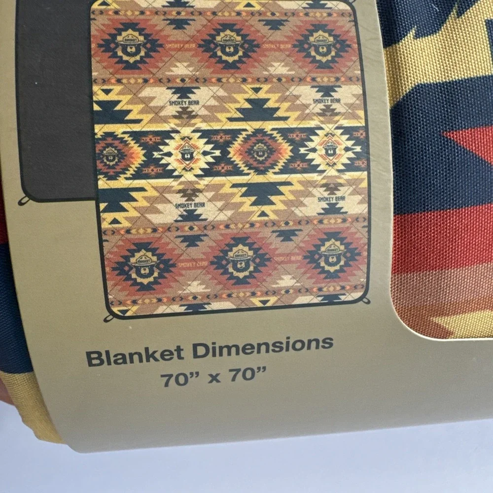Smokey The Bear Packable Picnic Blanket Southwest 70x70 Roll Up Strap NEW